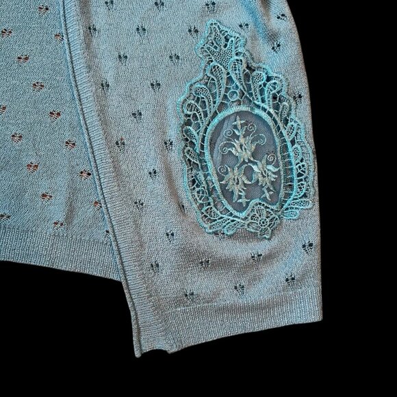 Vintage Lauren Michelle Open Front Eyelet Embroidered Mesh Cardigan - Picture 2 of 7